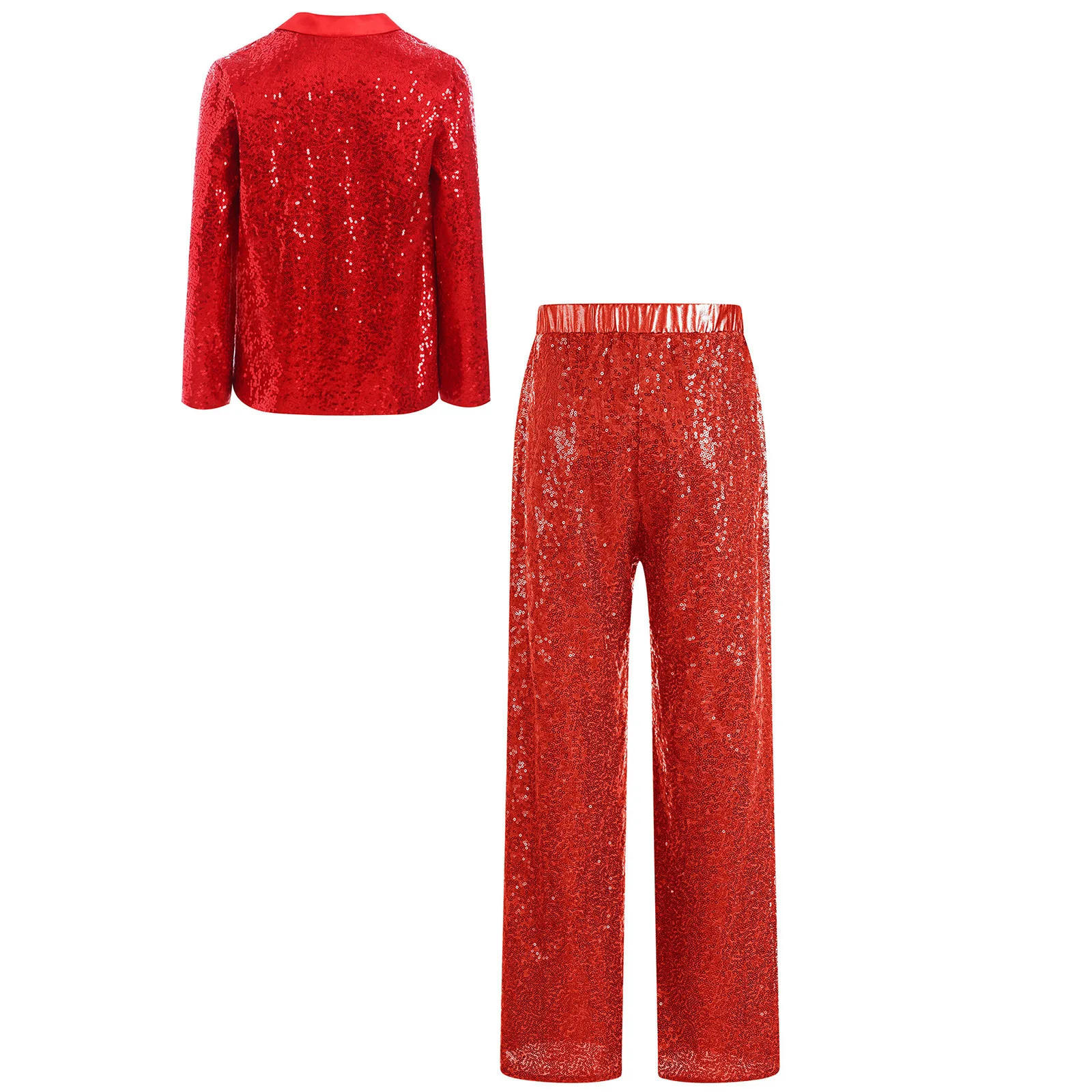 여자 재즈 댄스 복장 긴 소매 옷깃 라틴 차차 댄스 디스코 공연 의상을위한 바지와 반짝 이는 스팽글 블레이저 자켓