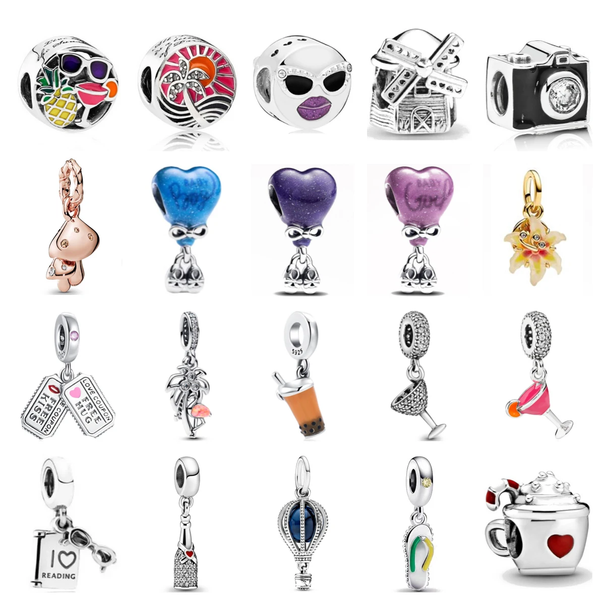 925 sterling Silver Slippers Camera Hot Air Balloon Charm Pendant Beads Fit Original Bracelet DIY Women Jewelry Gift Accessories