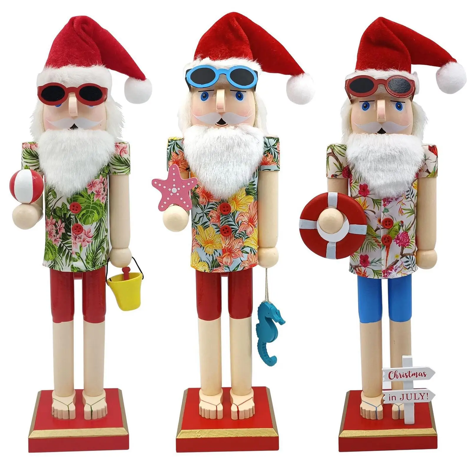 15inch Wood Beach Santa Figure Nutcracker Puppet Toy for Christmas Party