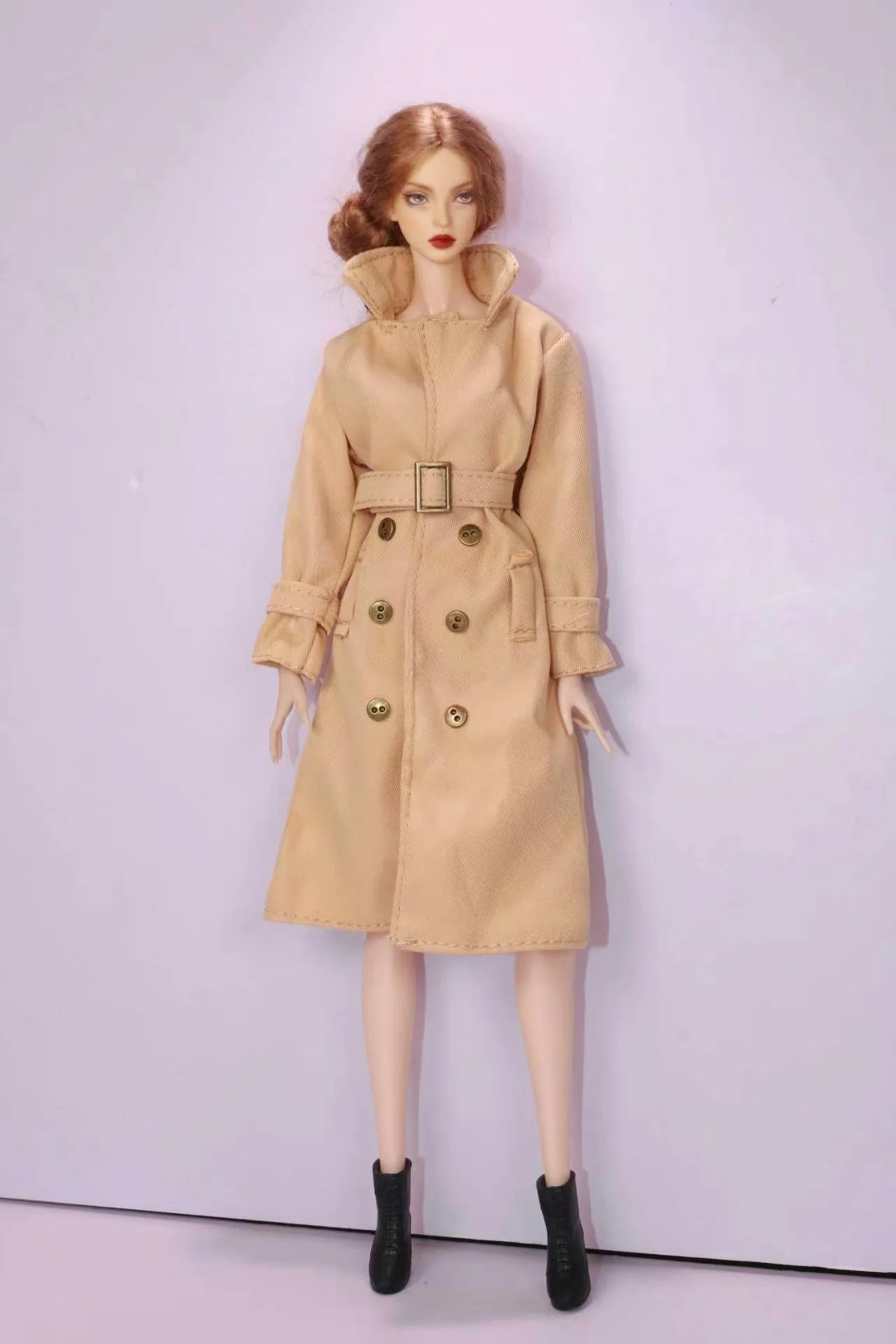 Long Trench Coat Outfit Set with Belt & Boots, Doll Clothes Accessories for 30cm BB FR Doll Dress Up Toy Parts