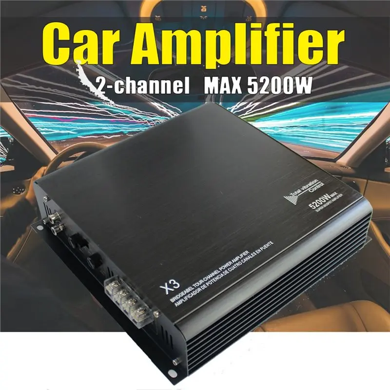 AAAEL-Amplificatore audio per auto Amplificatore di potenza in alluminio bidirezionale a 2 canali ad alta potenza da 5200 W per sistemi auto