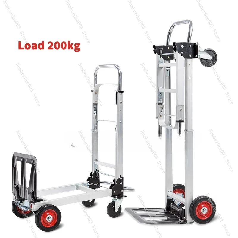 Four-Wheel Travel Trolley Household Folding Shopping Hand Cart Aluminum Heavy Duty Luggage Pull Rod Flatbed Cargo Handling Tool