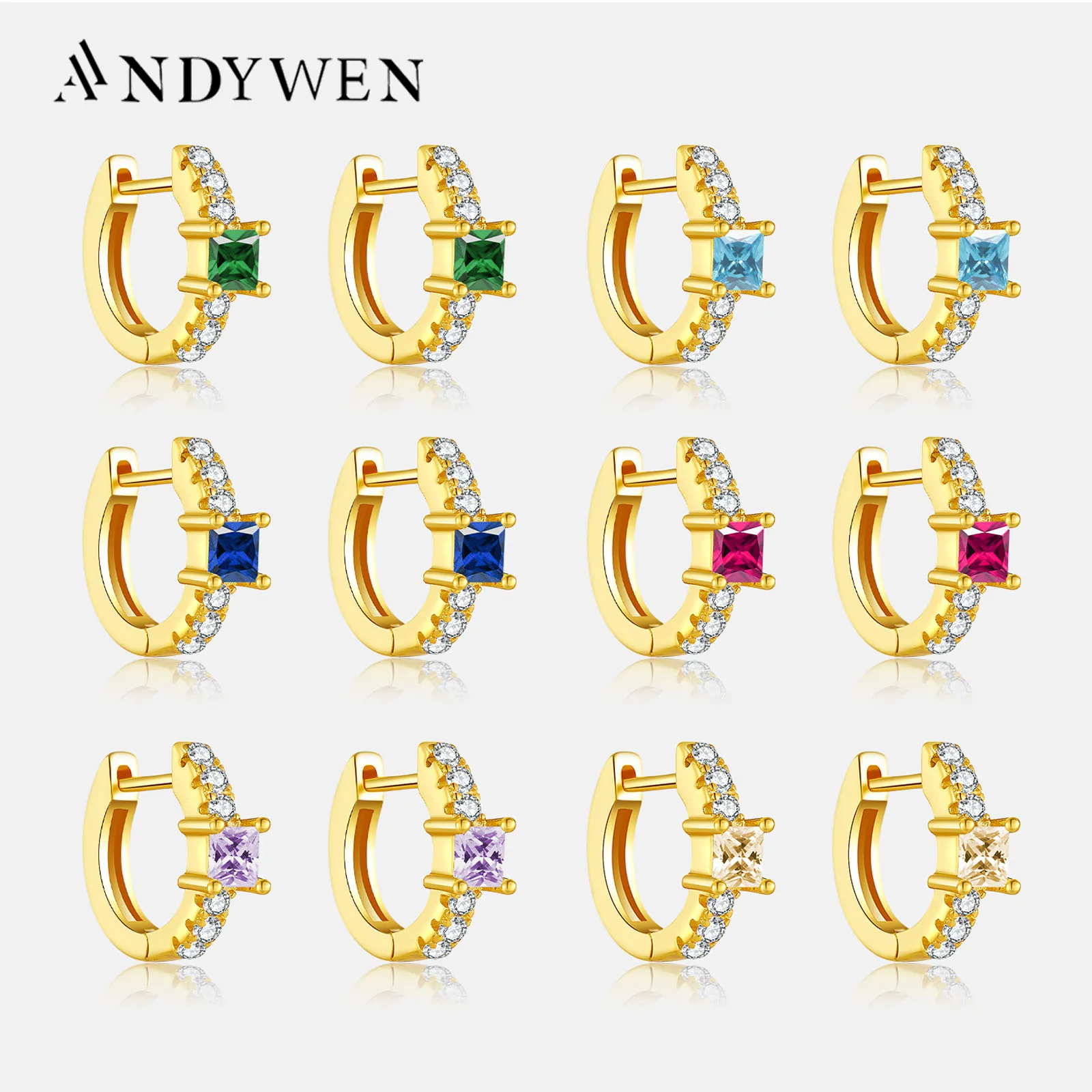 

ANDYWEN 925 Sterling Silver Light Blue 8mm Huggies Middle Hoops Earring Special Crystal Zircon Piercing Ohrringe Women Jewelry