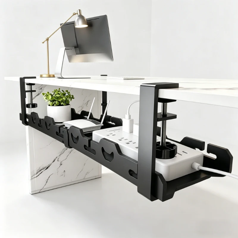 

No Punching Under Table Wire Organizer Telescopic Metal Cable Management Tray Desk Storage Rack