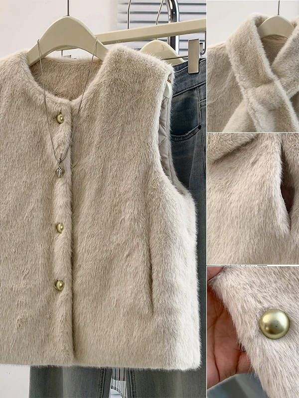 Authentic Fall Winter Loose Style  Fur Vest Scarf Shoulder Pad Jacket Women'swear Outerwear Regular Length Fashion