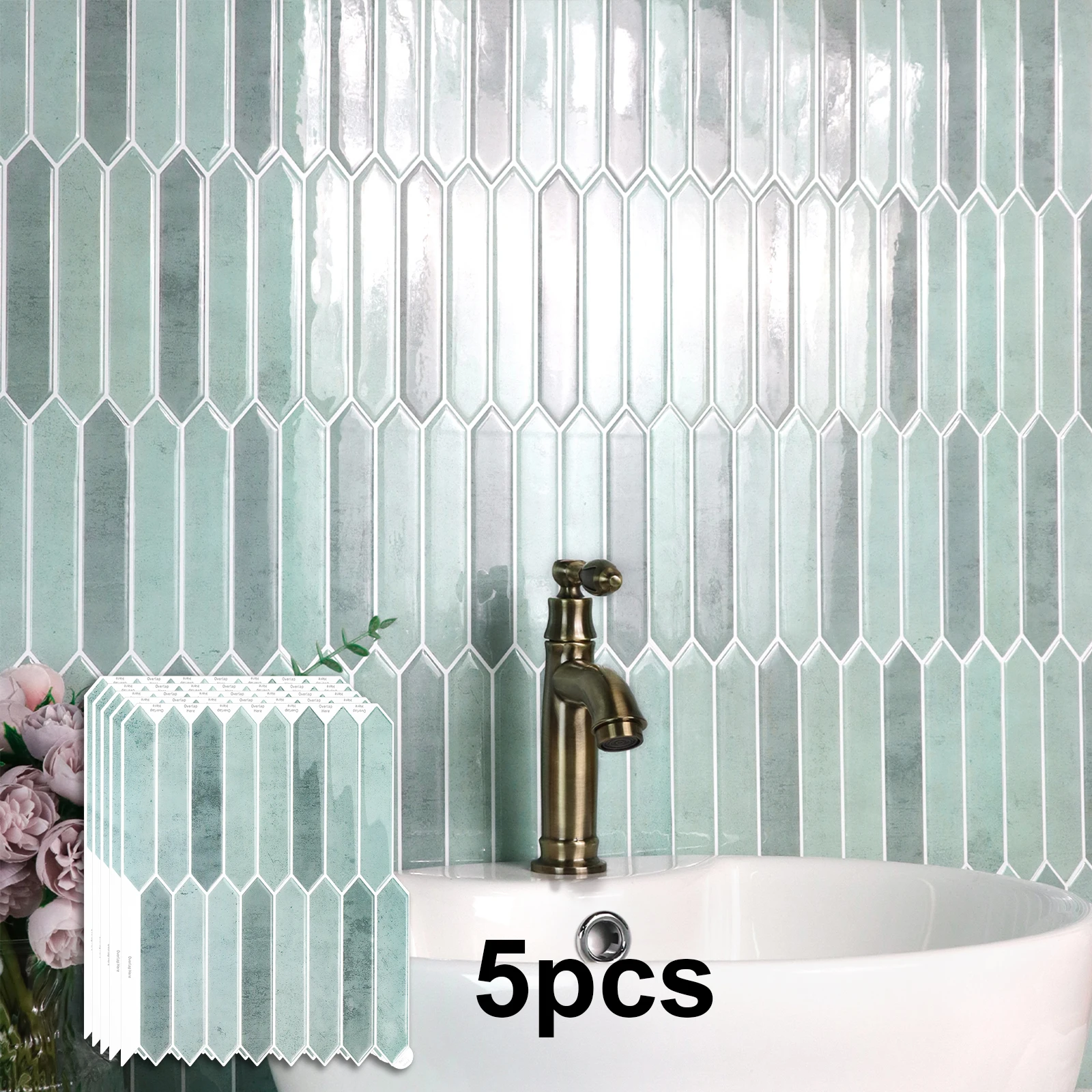 5 Sheets Long Hexagon Tile Peel And Stick Backsplash, Self-Adhesive Wall Tiles Stick On Back Splash For Kitchen, Bathroom,RV