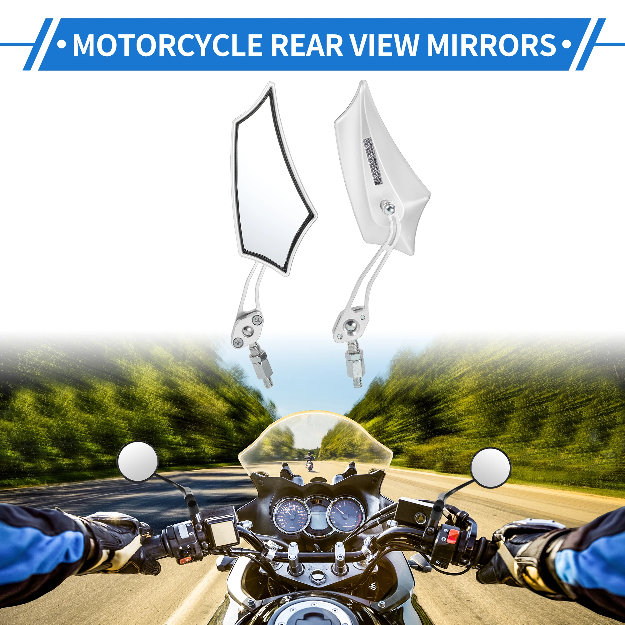 Motoforti M10 M8 Motorcycle Rear View Mirrors Prismatic Shape Handlebar Mirrors White
