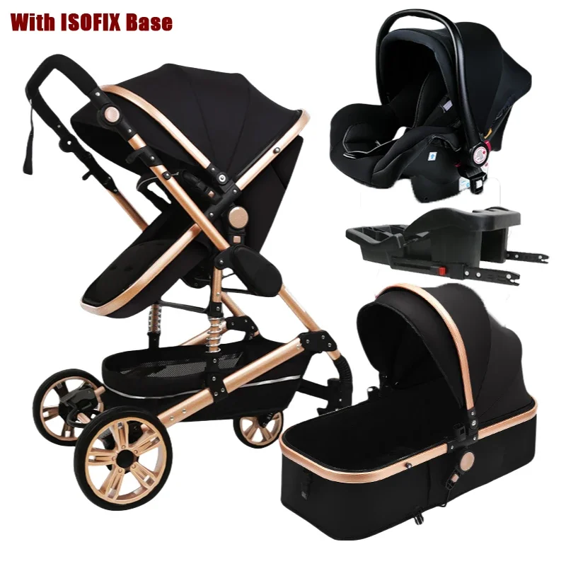 Baby stroller 5in1 with car seat, luxury high landscape baby stroller, baby carriage with ISOFIX base aluminum alloy frame