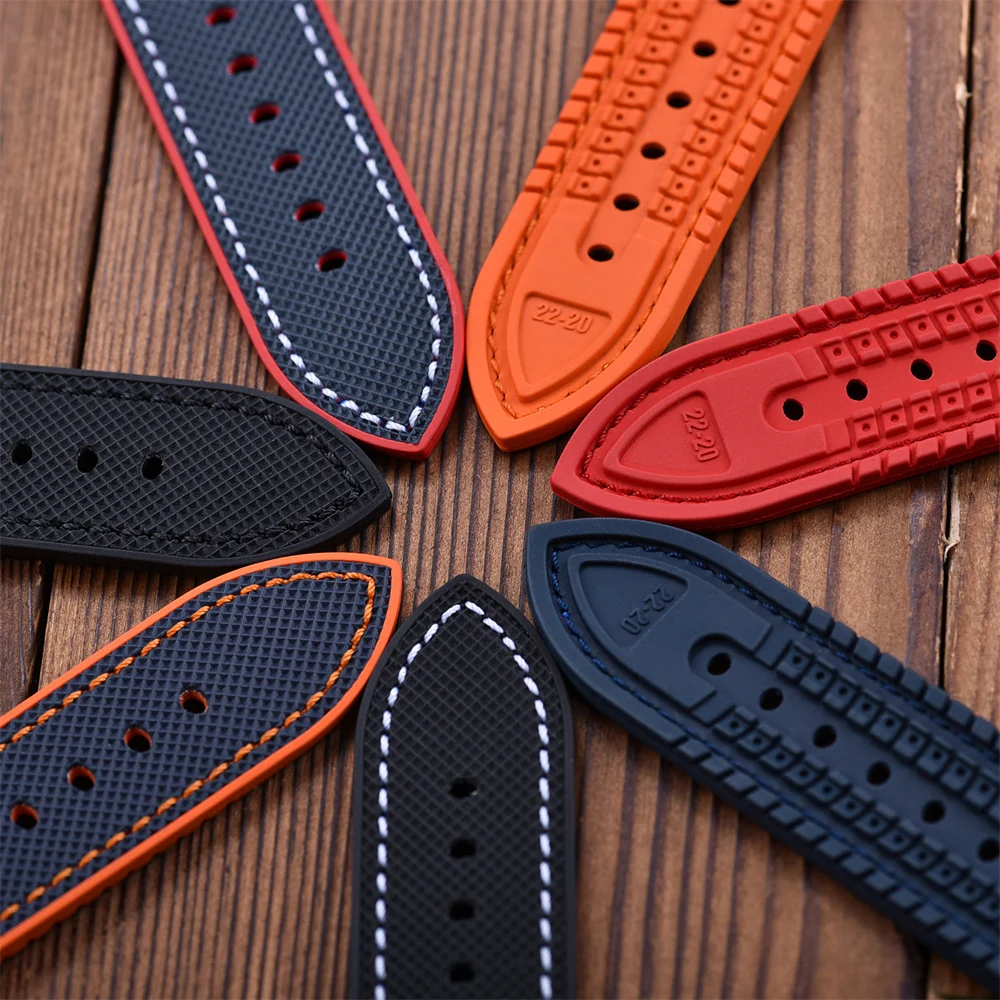 20 مللي متر 22 مللي متر تصميم جديد الهجين FKM حزام ساعة جلد فلورو المطاط حزام الساعات FPM الأشرطة الناعمة لكل ماركة ساعات مقاومة للماء