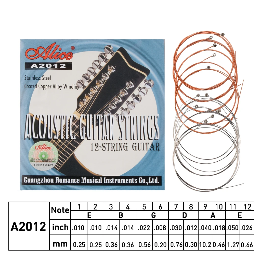 Alice 12-String Acoustic Folk Guitar Strings Stainless Steel Copper Wound Coated Copper Alloy Wound Guitarra String Accessories