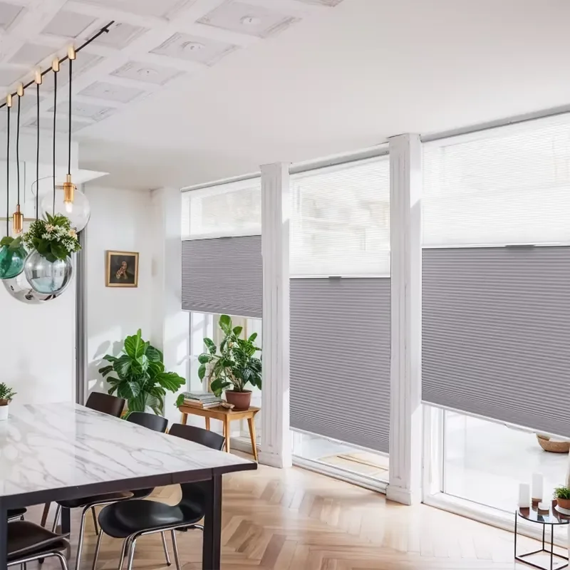 Living room cordless blackout honeycomb pleated curtain built-in installation plain weave technology