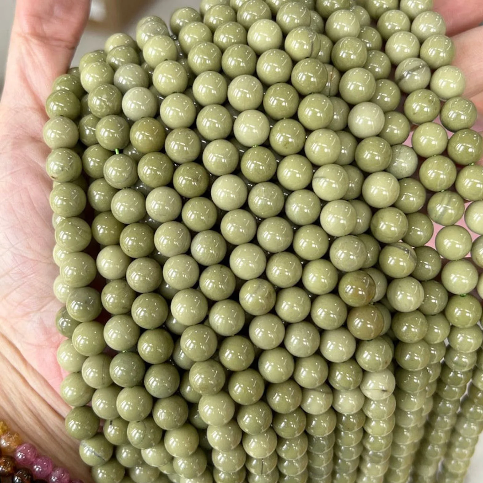 Naturstein Avocado Alxa Jaspis Perle Rund Lose Poliert Grüner Edelstein für DIY Armband Halskette Schmuckherstellung Zubehör – Detail 3