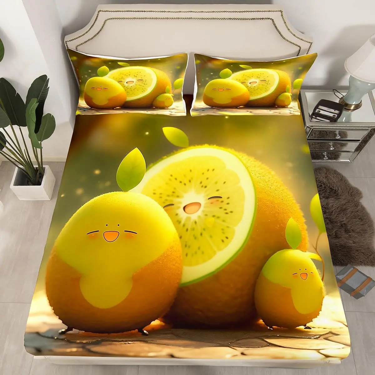 Kiwi Fitted Sheet Delicious Fresh Kiwi Pattern Print Bedding Set for Kids Girls Fruits Theme Sheet Set Soft Polyester Bed Sheets