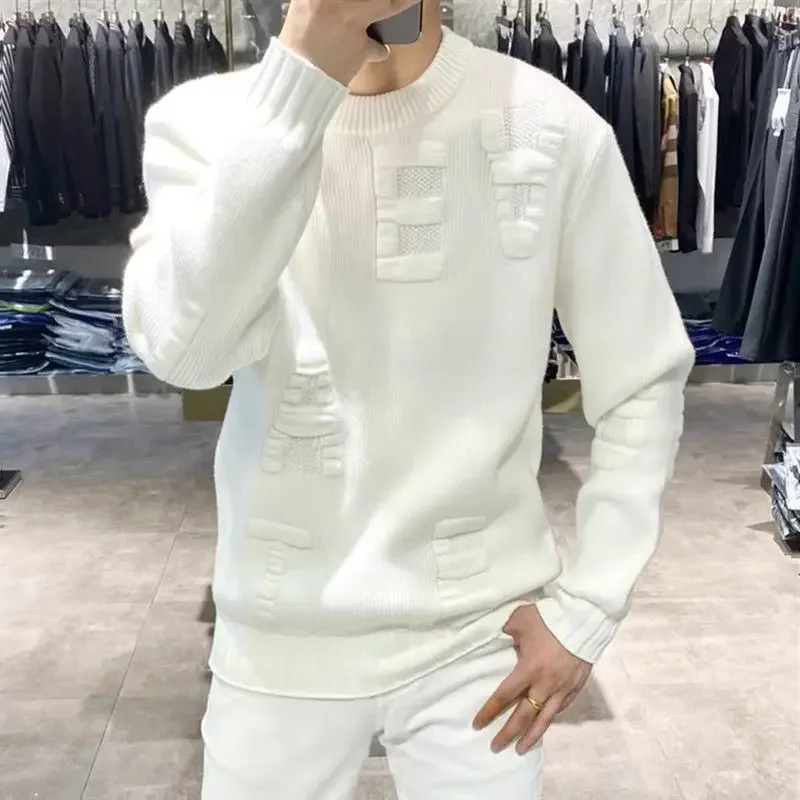 Pull à Col Rond pour Homme, Vêtement Rétro, Blanc, Vert, Style Japonais, Taille Plus, Optique, Hiver X