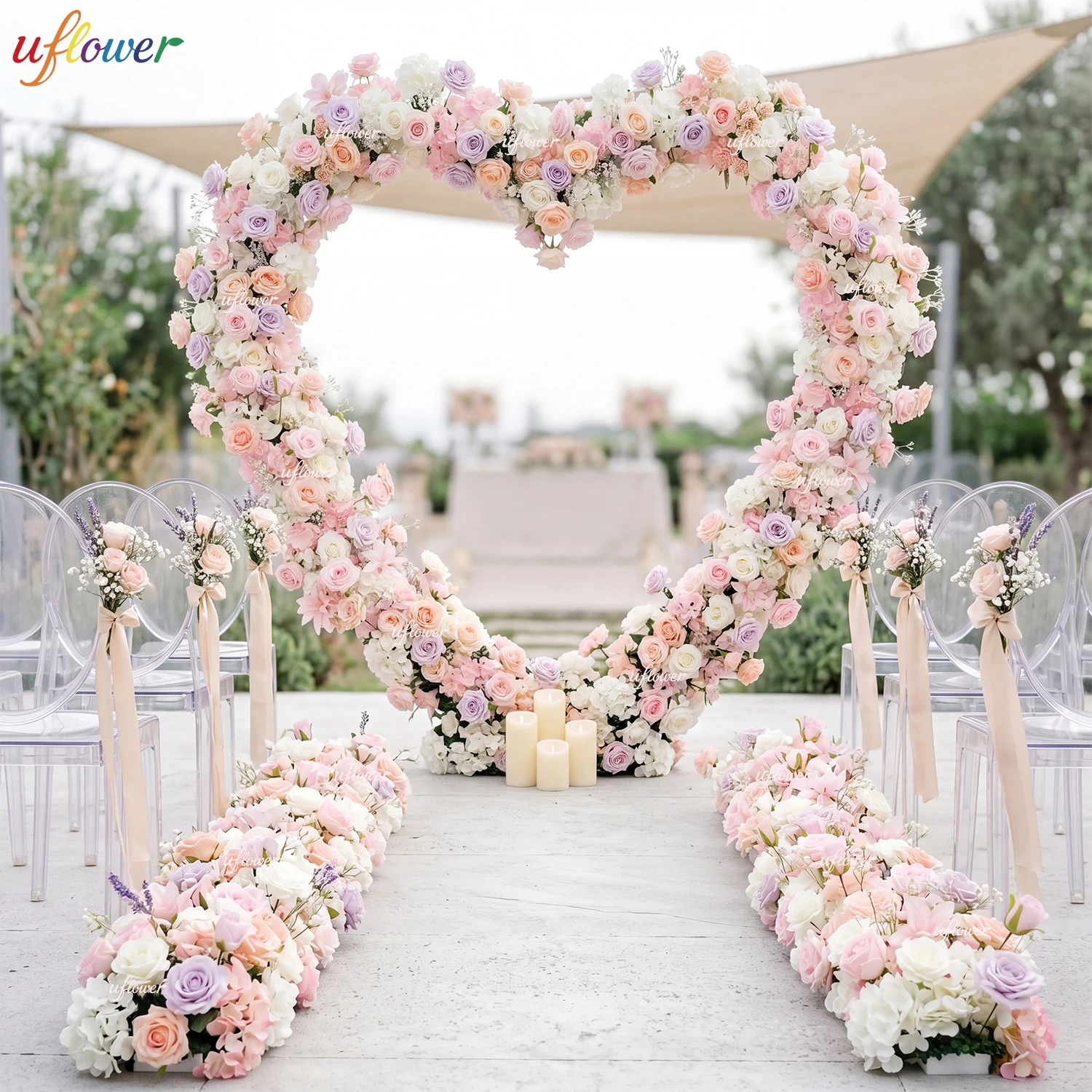 

200CM Uflower Romantic Blush Dusty Pink Rose Artificial Flower Row for Pink Theme Wedding Backdrop Decor Home Party Table Decor