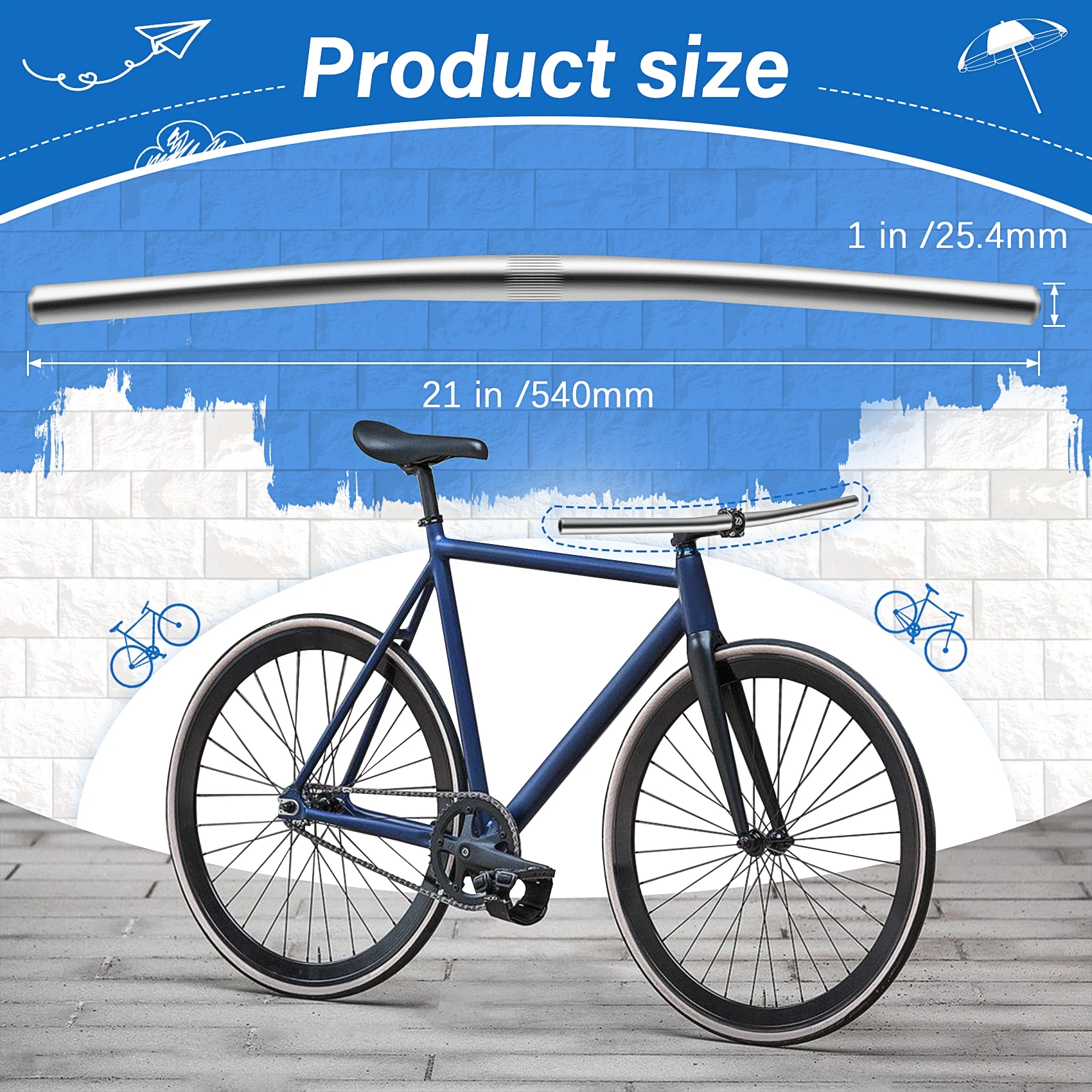 Doings Alloy Fixed Gear Bicycle Cycling Straight Fixie Bike Straight Bar Handlebar Color:Silver