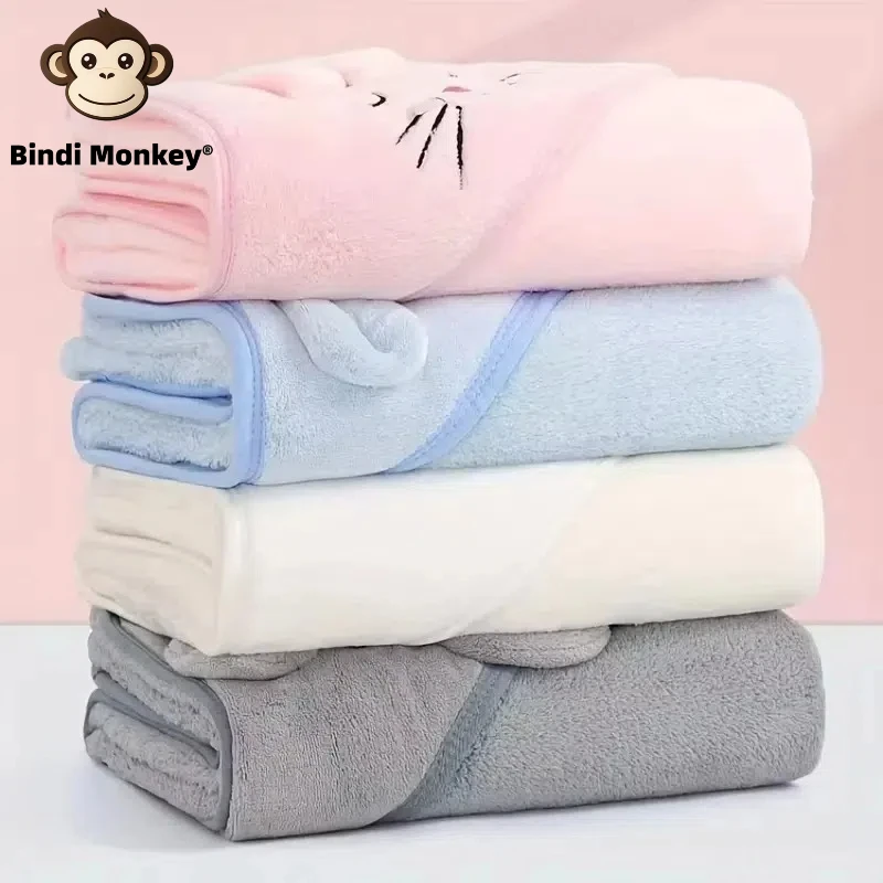 Newborn Baby Hooded Cloak Bath Towel Blanket Cartoon Solid Color Coral Velvet 0-4 Years