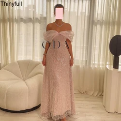 Thinyful Arabic Mermaid Prom Dress Off Shoulder Strapless Evening Party Dress Glitter Sequin Formal Occasion Gown Robe De Soirée