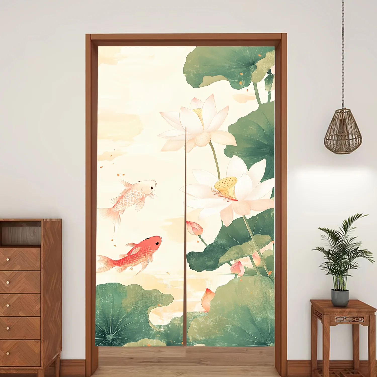 

Koi Fish Door Curtain - Elegant Lotus & Carp Pattern, Asian Style Room Divider Decor for Living Room/Bedroom