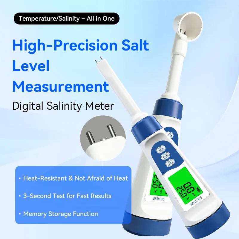 Rapid Detection Reaction Digital Salinity Meter , 2-in-1 Salt and Temperature Tester for Food, Aquaculture, Kitchen