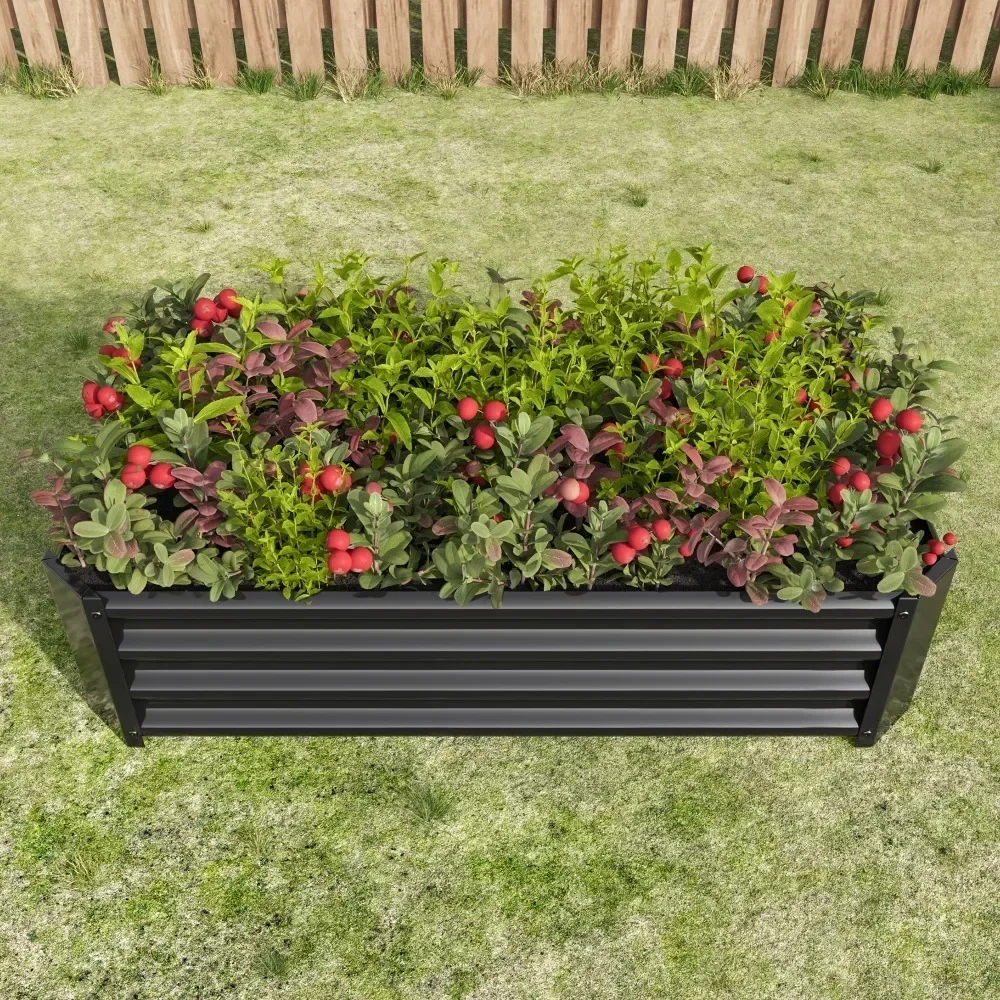 Metal Raised Garden Bed, Rectangle Raised Planter 4×2×1ft  for Flowers Plants, Vegetables Herb Veezyo Black