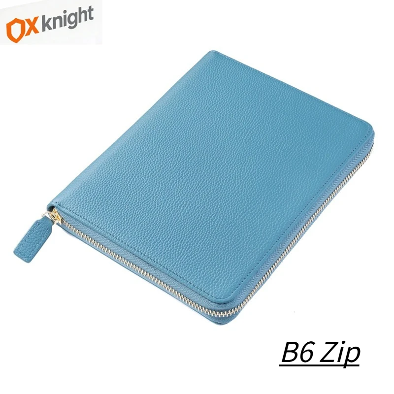 ox-knight-b6-zip-cover-with-top-pocket-cowhide-planner-zipper-genuine-pebbled-grain-notebook-organizer-agenda-journal-diary