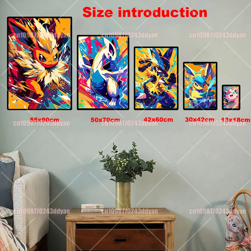 Anime Pokemon Canvas Painting Pikachu Eevee Squirtle Posters and Prints Graffiti Wind Wall Art Pictures Home Decor Kids Gifts view 5