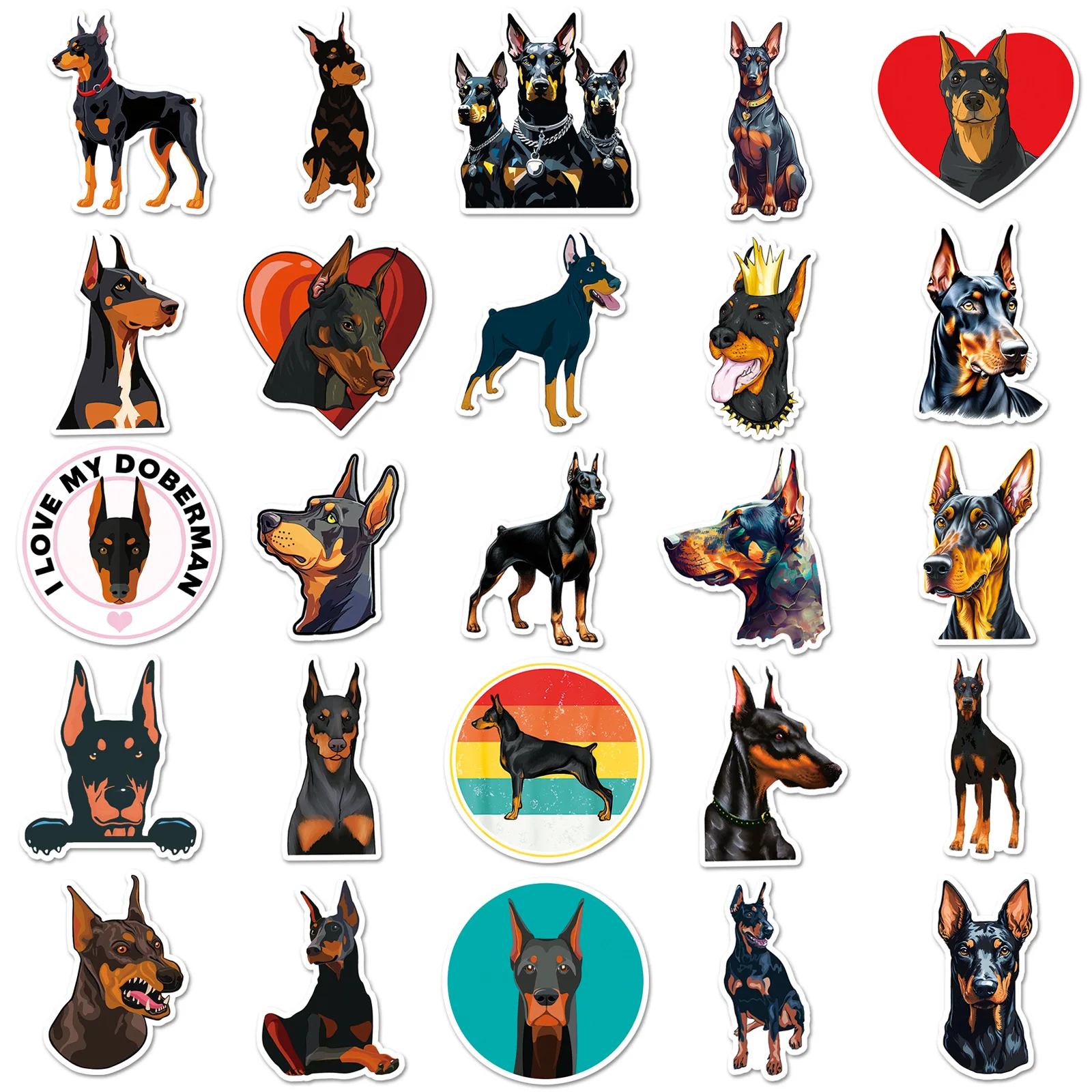 Autocollants chien Dobermann, 50 pièces, Graffiti Animal, décoration, jouet pour enfants, réfrigérateur, ordinateur portable, téléphone, guitare, vélo, Skateboard
