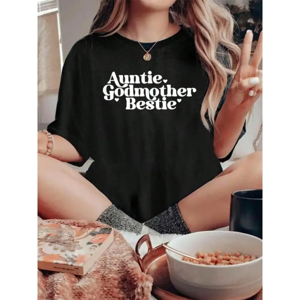 

Auntie Godmother Bestie Gift From GodChild, God Mama Gift , T-Shirt , Printed Crew Neck T-Shirt For Women - Casual Crew Neck