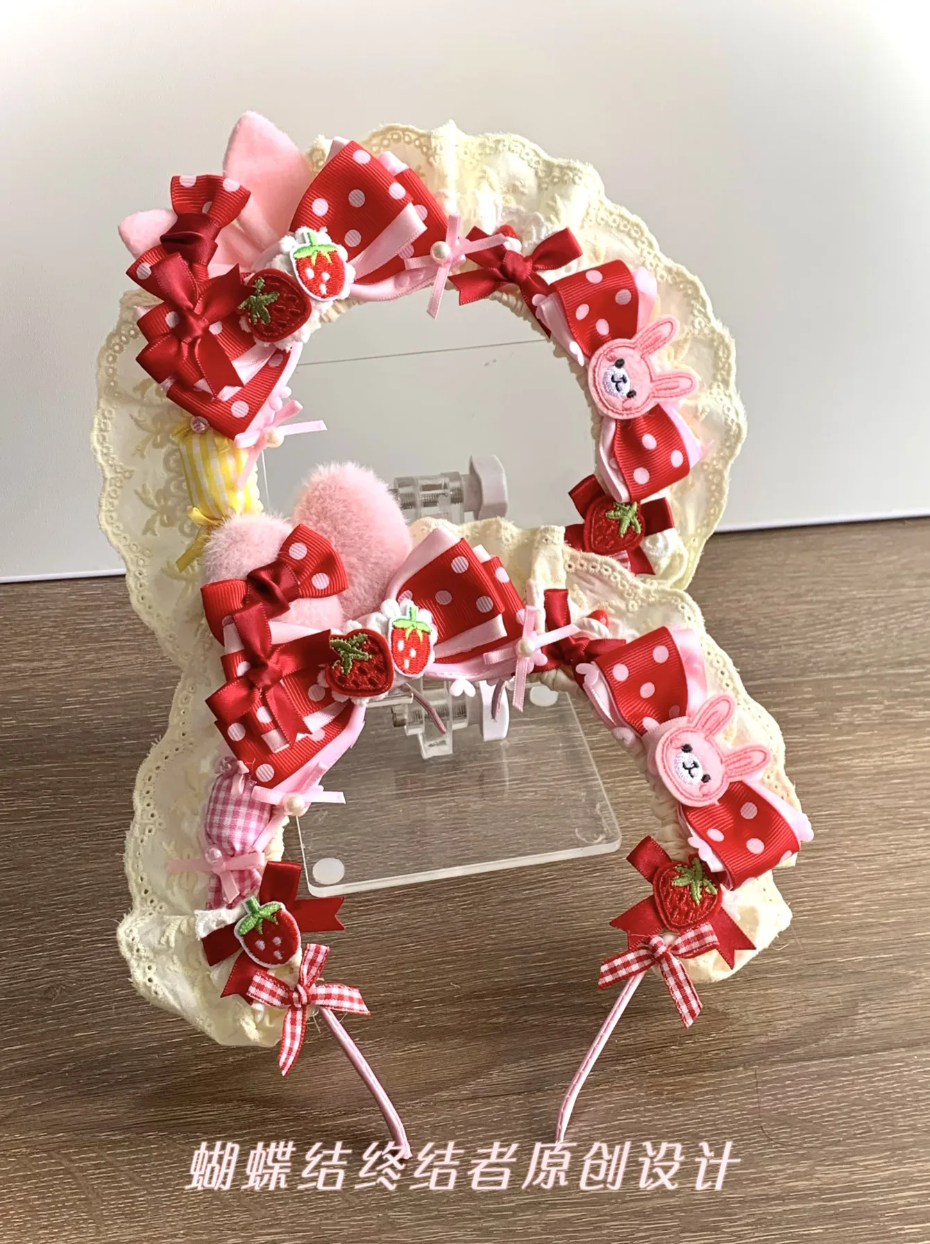 

Original Handmade Soft Girl Sweet Strawberry Rabbit Headband Kc Yellow Strawberry Maid Pastoral Lace Lolita Hair Accessories
