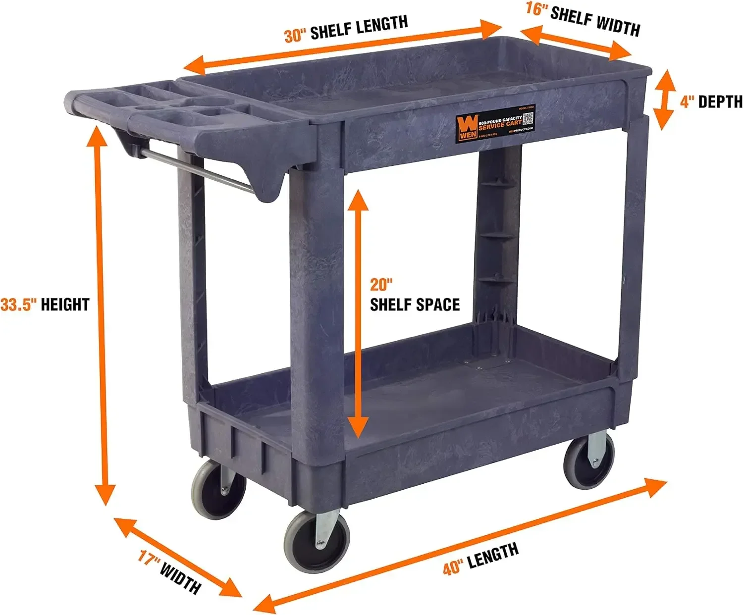 Service Utility Cart, 500-Pound Capacity, 40 x 17-Inch