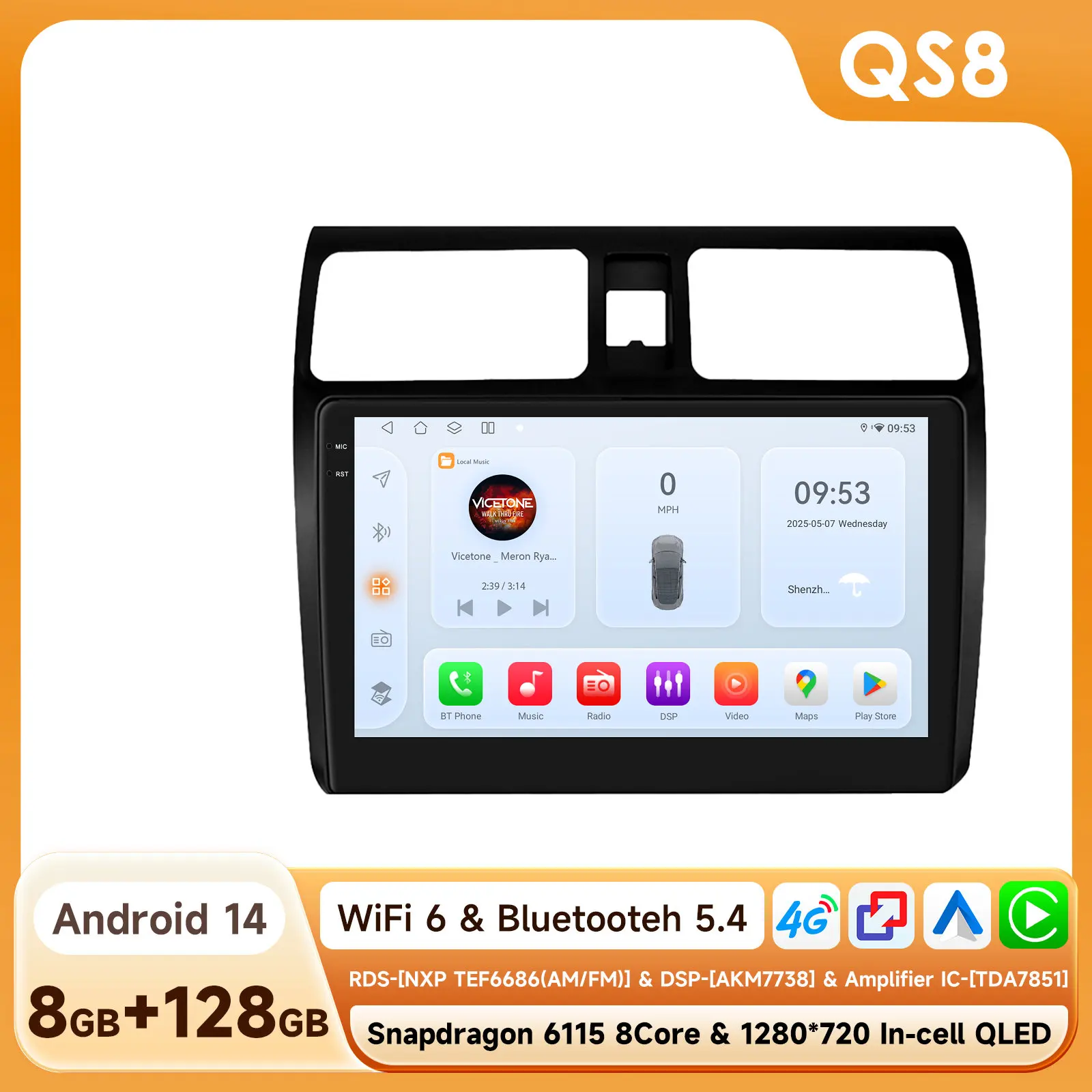 Hizpo 2din Android 14 Autoradio Voor Suzuki Swift 2005-2010 Multimidia Video Player Navigatie GPS 4G DSP CarPlay Octa Core RDS