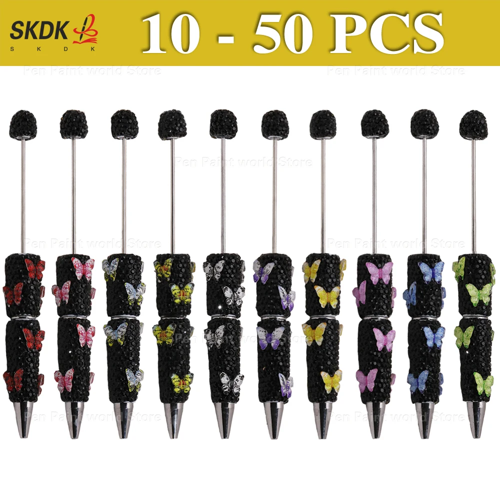 

10-50Pcs DIY Multicolor Butterfly Bead Pen – Rhinestone Ballpoint Pen Gift for Teens, Teachers & Office Use