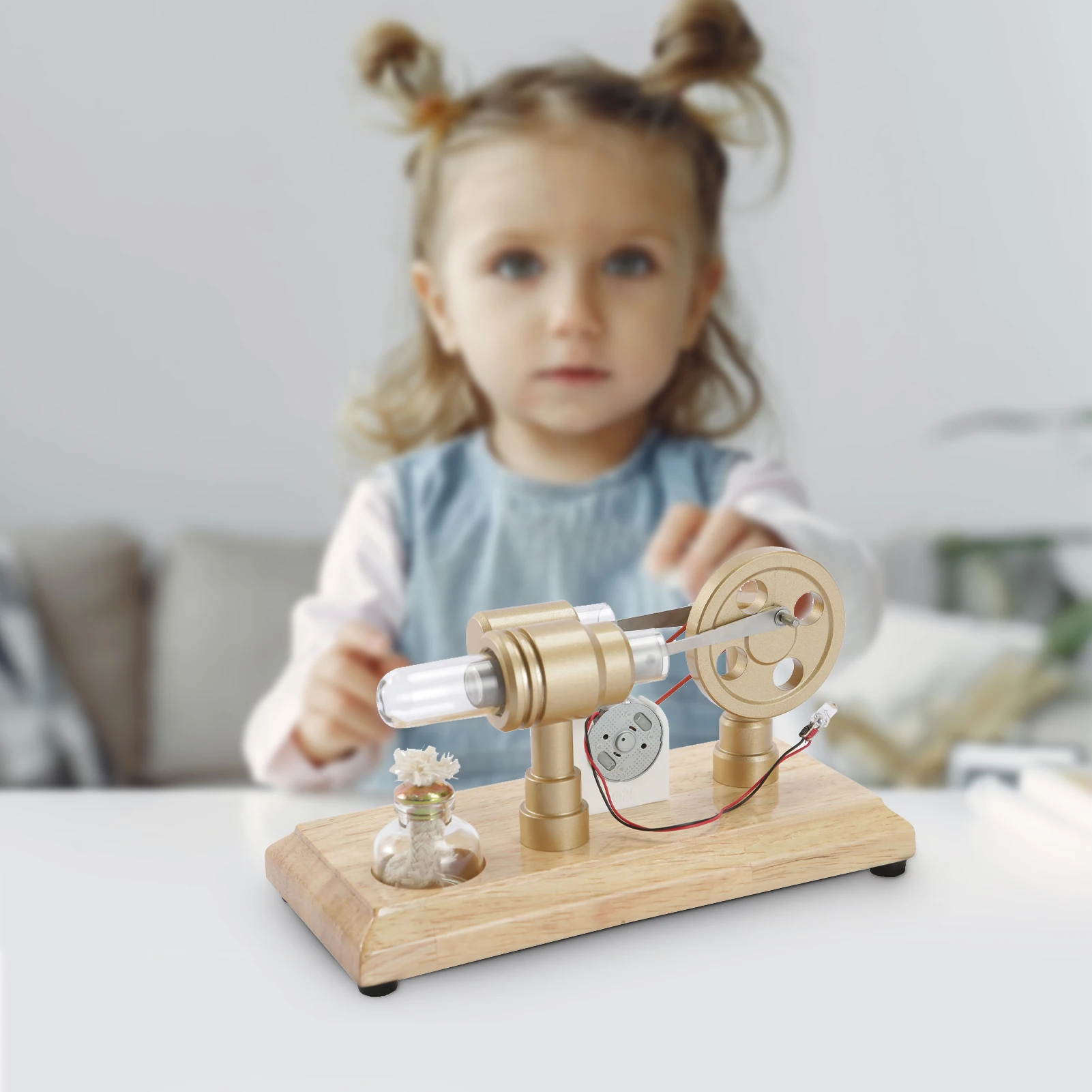 

Модель двигателя Стирлинга на горячем воздухе с LED-подсветкой, имитация маховика, для научных экспериментов, с деревянной подставкой