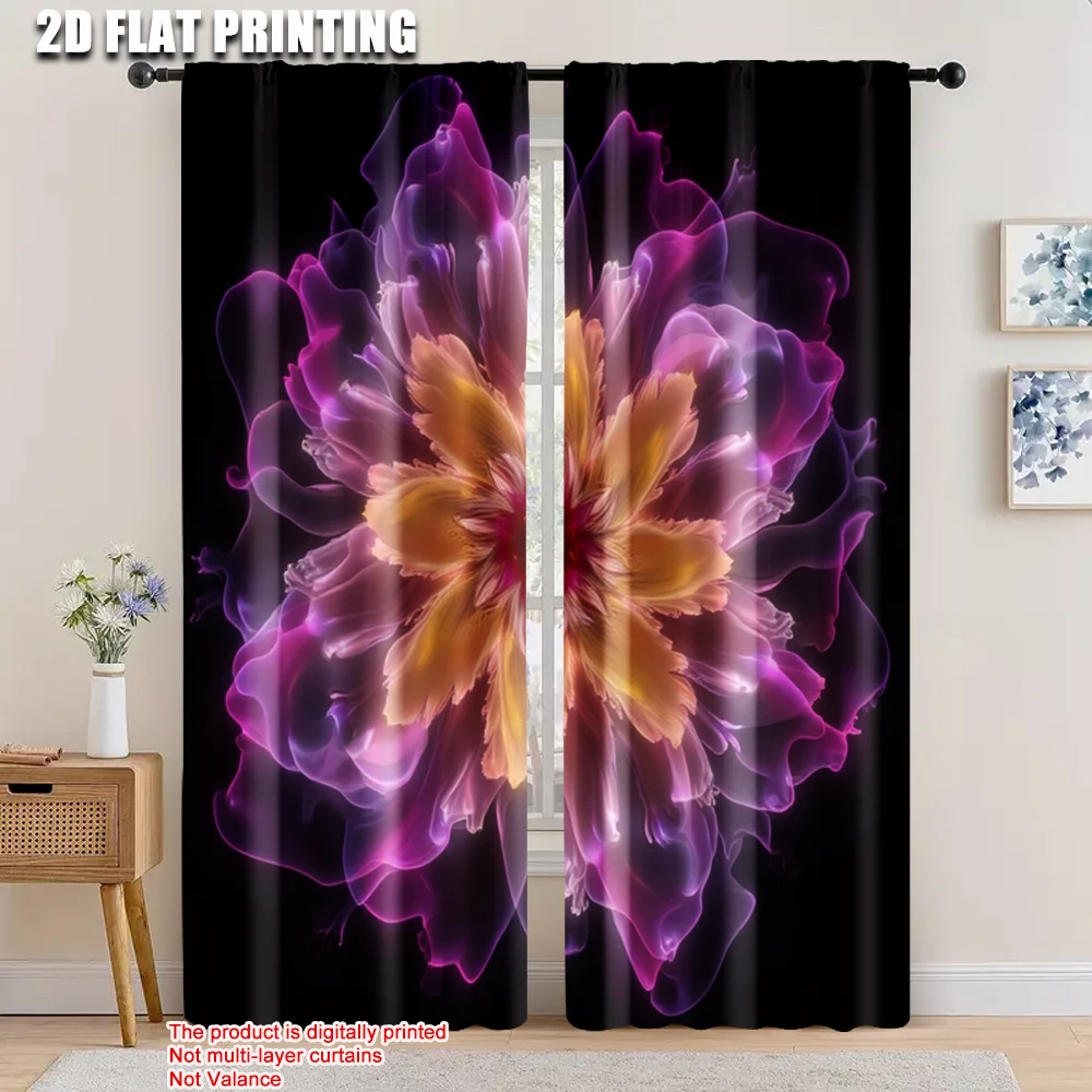 

2pcs, 2D flat printing Curtain abstract floral Machine Washable Fabric,Without Electricity Festive Holiday Use for Carnival