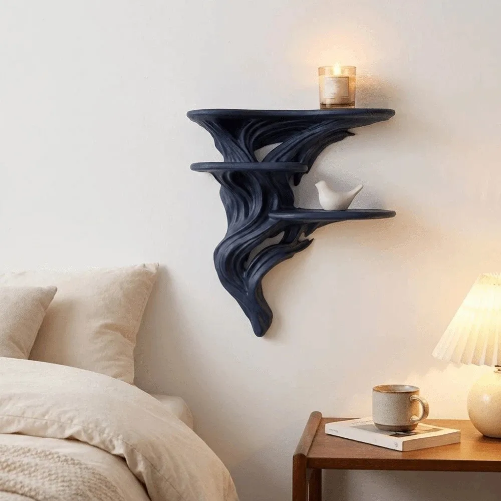 Unique 3D Printed Three Tier Wall Rack Irregular Shape Stable Floating Wall Shelf Artistic Decorative Wall Bracket Bedroom