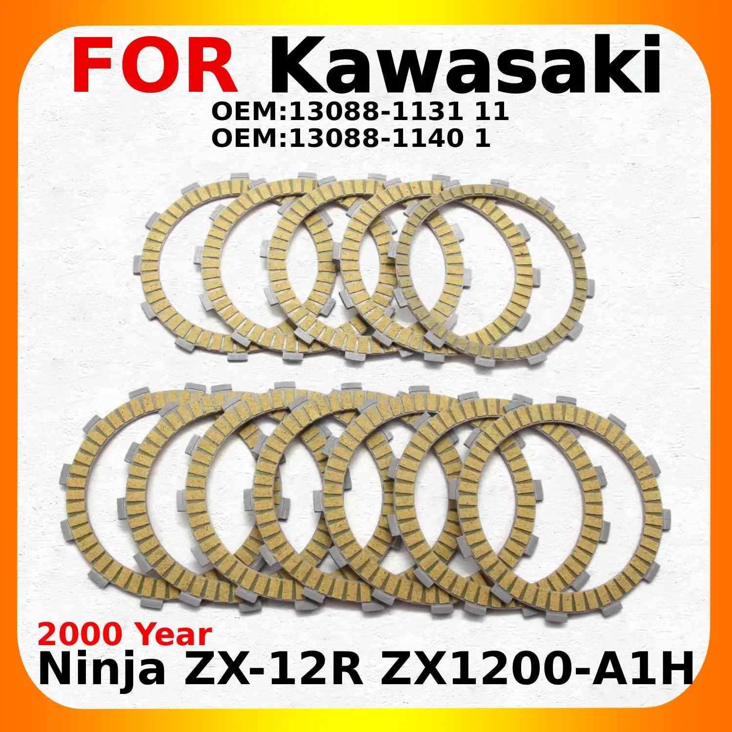 

Для Kawasaki Ninja ZX-12R ZX1200-A1H 2000 года, OEM: 13088-1131, 11-13088-1140, Комплект фрикционных дисков сцепления для мотоцикла, аксессуары