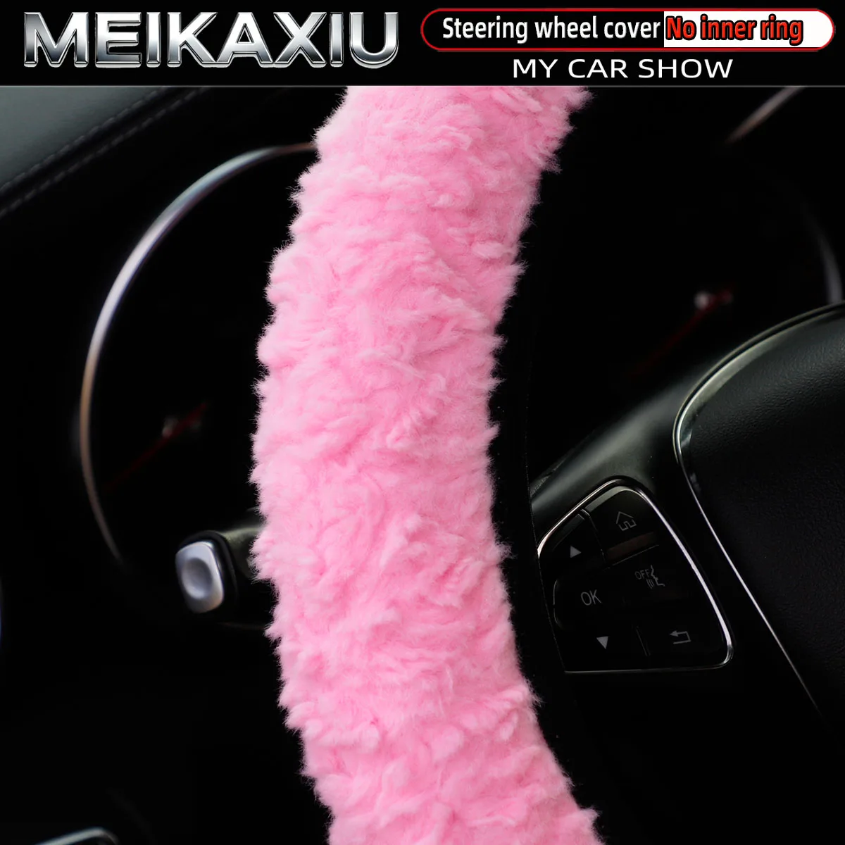 Warmer Lenkradbezug aus künstlicher Wolle, hohlloses Design für den Winter, 14,5–15 Zoll, dekoratives, bequemes Autozubehör – Detail 3