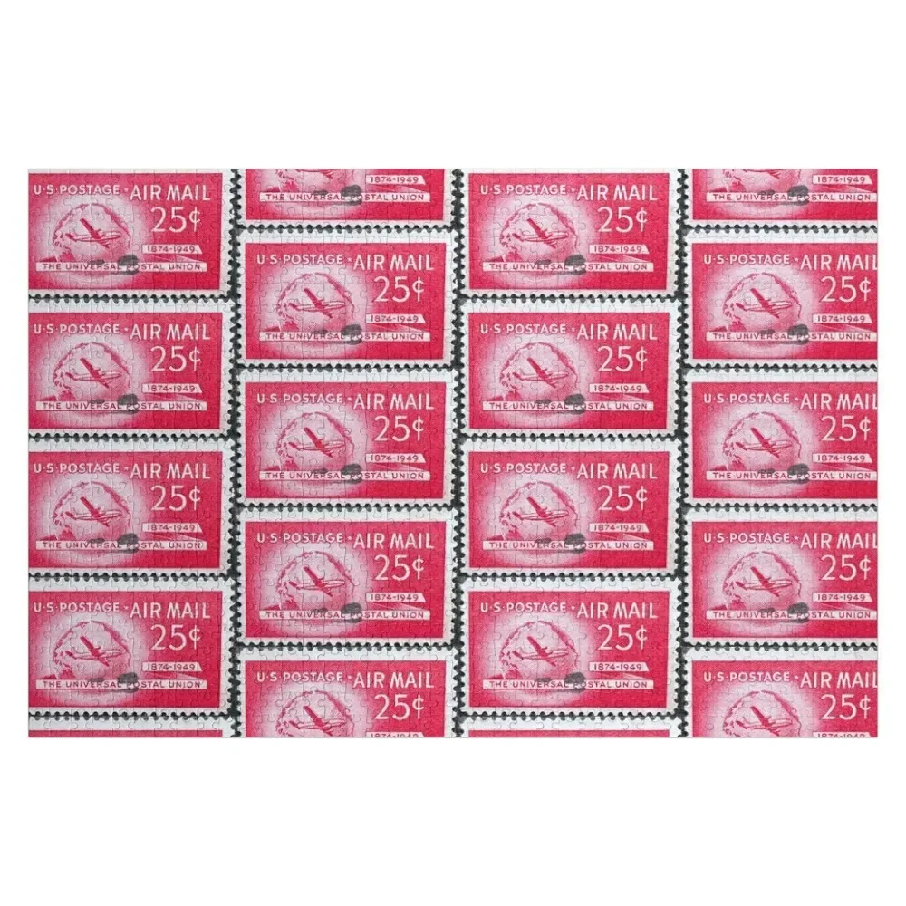 Air Mail, Universal Postal Union 1949 Vintage Postage Stamp Jigsaw Puzzle Custom Wood Scale Motors Puzzle