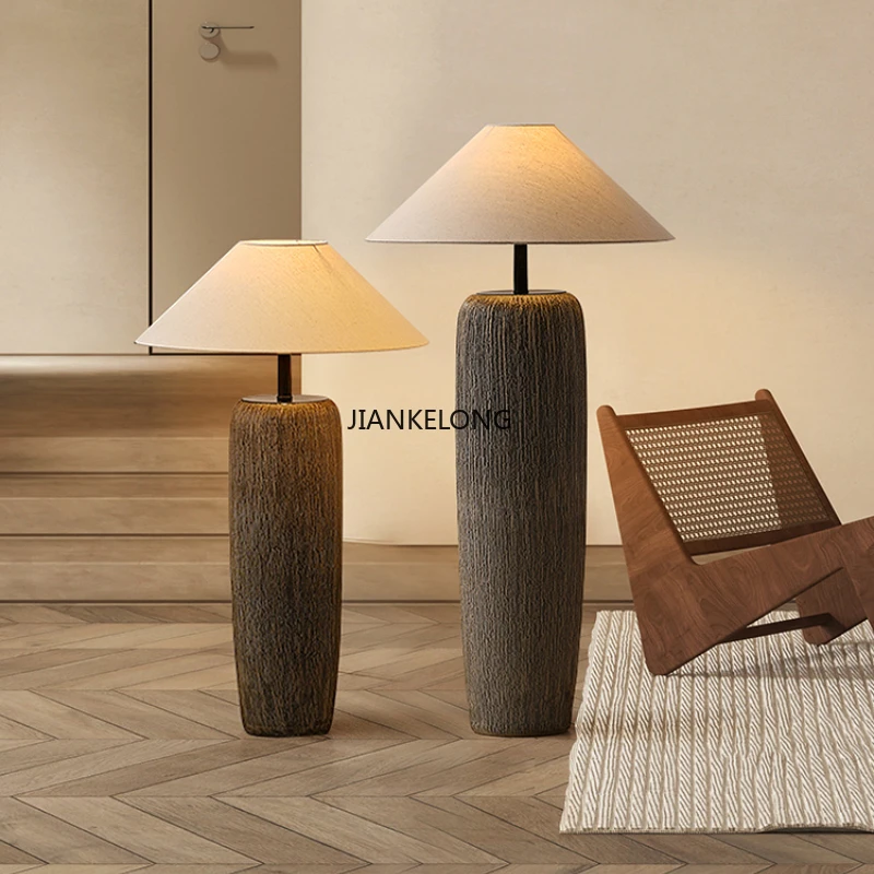 Lampe sur pied en poterie japonaise antique, style zen, avec abat-jour en tissu, pour salon et jardin chinois