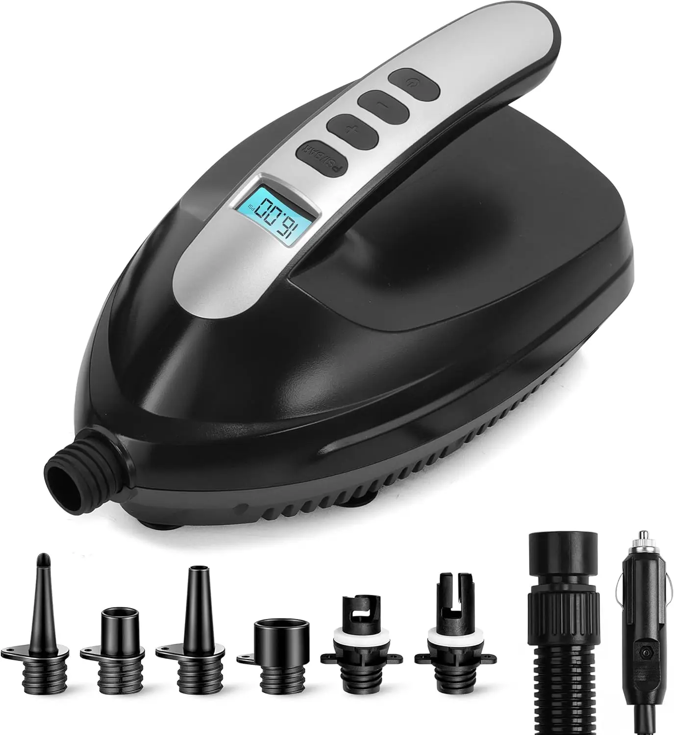 

Portable Electric Paddle Board Pump with 16 PSI, Auto-Off, LCD Display & Car Connector for Fast Inflation