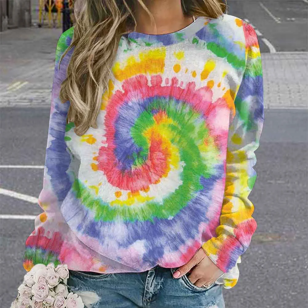 

Модные красочные толстовки с принтом тай-дай, толстовки с 3D принтом, женская толстовка с длинными рукавами, уличная одежда, пуловеры Y2k, топы, женская одежда