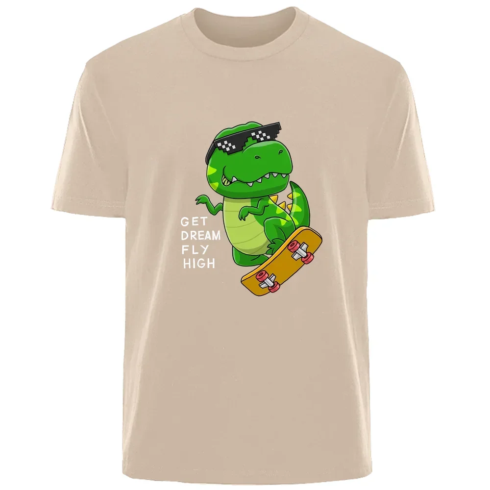 2024 Harajuku Funny Dinosaur Summer High Quality Men's 100% Cotton Comfortable Breathable Casual Fashion Men's Street Wear