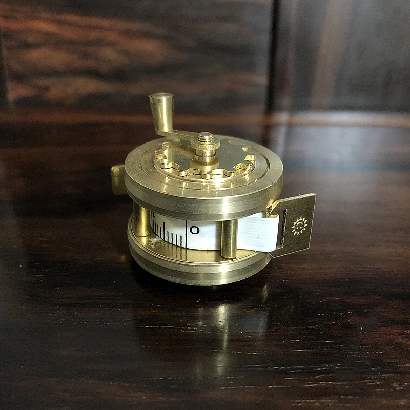Vintage brass tape measure manual winding 100cm retro flywheel tape measure measurement tool desktop decoration home ornament