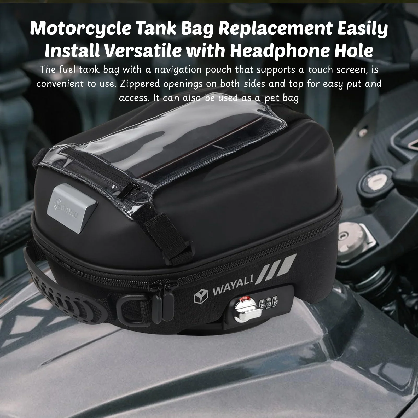 Motorcycle Tank Bag Replacement Easily Install Versatile with Headphone Hole Multifunctional Rear Seat Luggage Bag Navigation