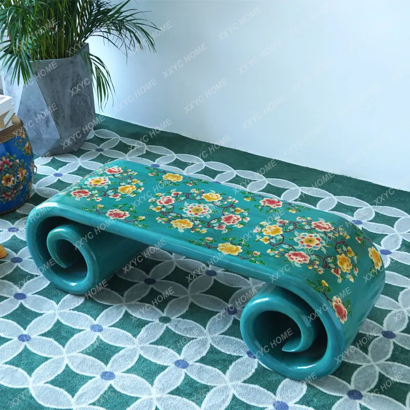 Solid wood retro painted roll table retro bay window small coffee table