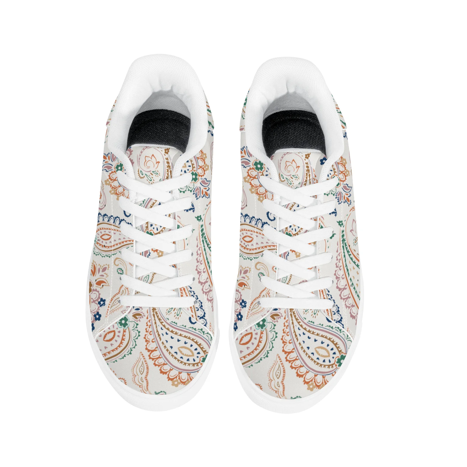 أحذية رياضية كاجوال عصرية مطبوعة يدويًا باللون الأبيض الكلاسيكي، أحذية رياضية بيضاء أنيقة ومتعددة الاستخدامات #5