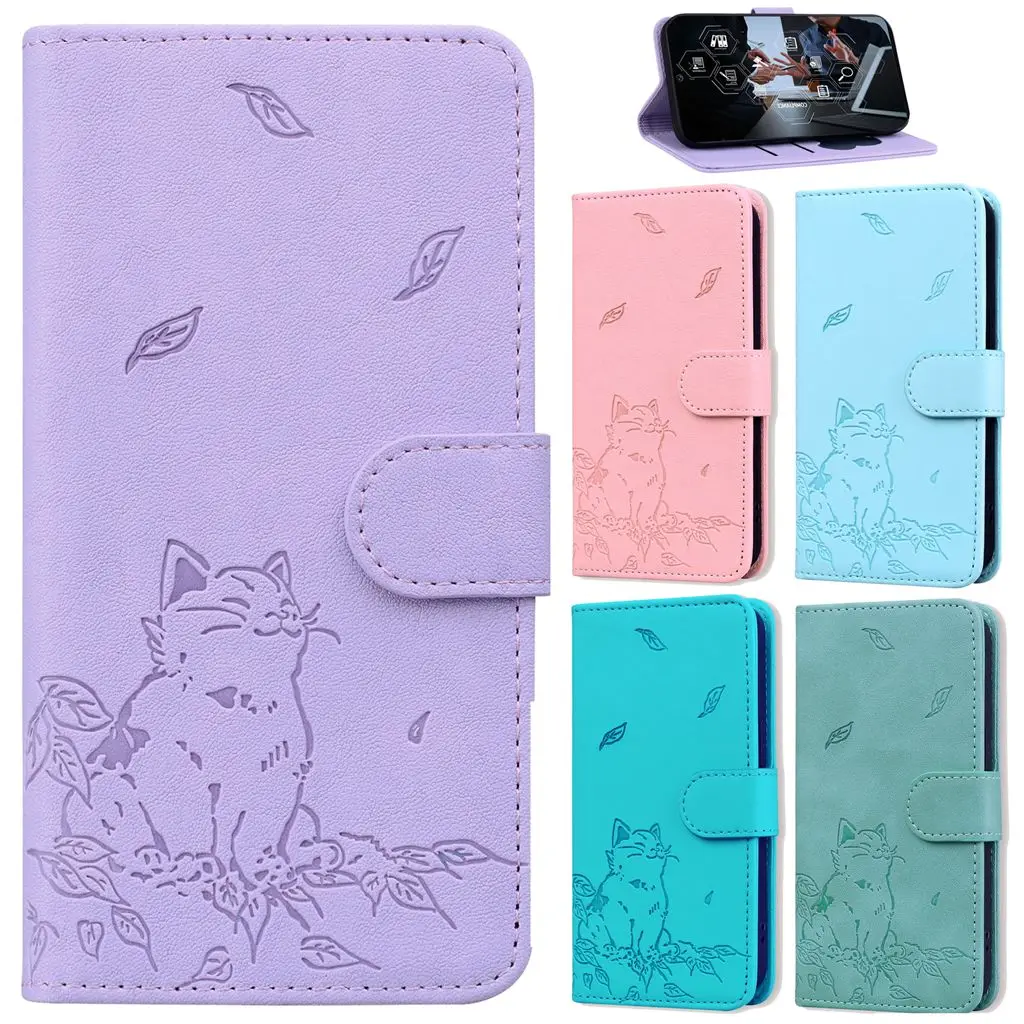 Wallet i Phone 16 15 Plus Case for Funda iPhone 15 16 14 13 12 11 Pro Max 6 7 8 SE SE4 Cases kawaii Cat Leather Flip Cover Women