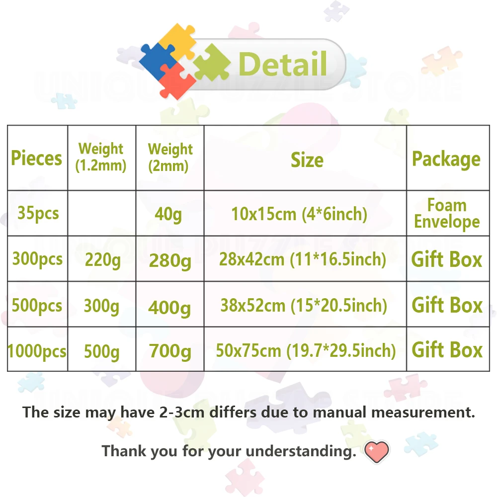 Custom Made Jigsaw Puzzles 35/300/500/1000Pcs Wooden/cardboard Premium Quality Puzzles for Adults Children Toys for Kids Gifts