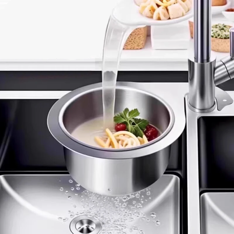 Stainless Steel Kitchen Swan Sink Strainer Basket Hanging Waste Drain Filter Basket Fruit Vegetable Drainer Sponge Rack Storage